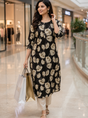 Black Pearl Floral Kurta