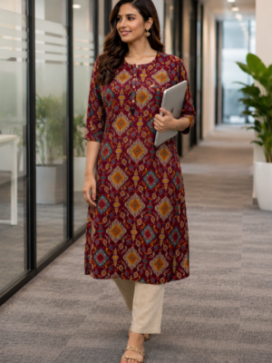 Maroon Heritage Print Kurta