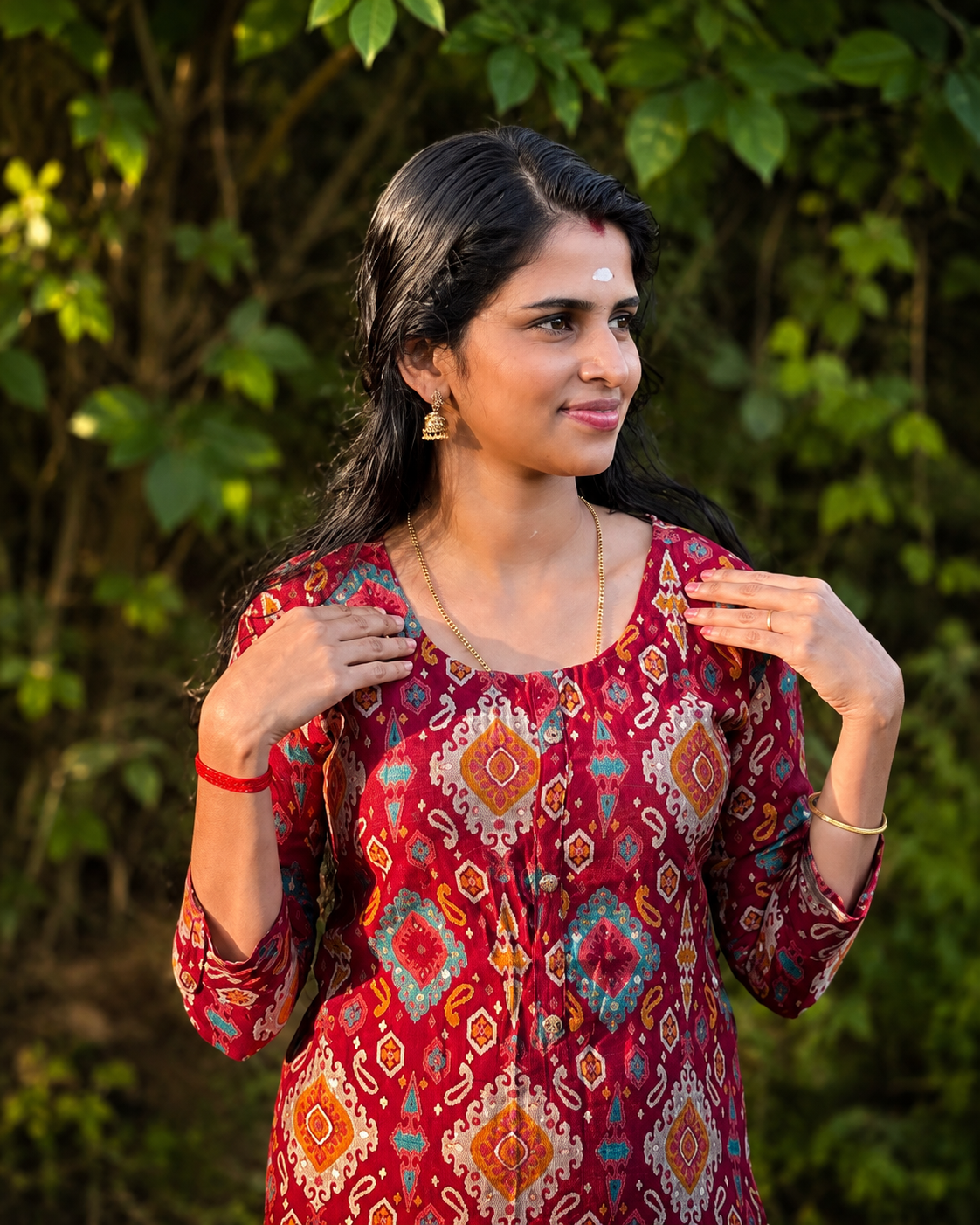 Maroon Heritage Print Kurta - Image 2