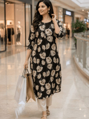Black Pearl Floral Kurti