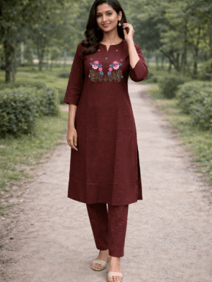 Brown Meadow Embroidered Set