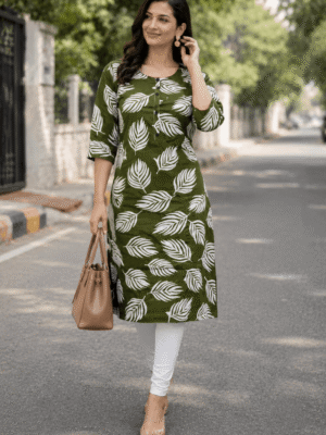 Evergreen Leaf Print Kurti