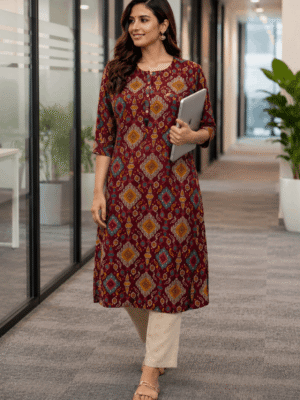 Maroon Heritage Print Kurti