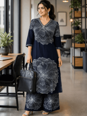 Midnight Bloom Kurti Set