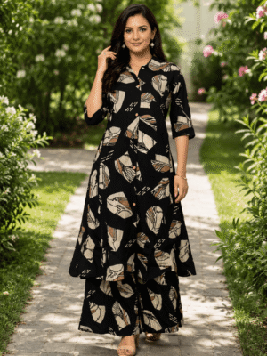Noir Leaf Kurti Set