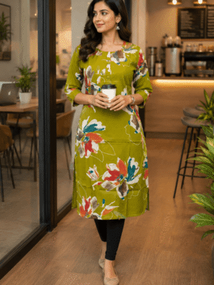 Olive Bloom Floral Kurti