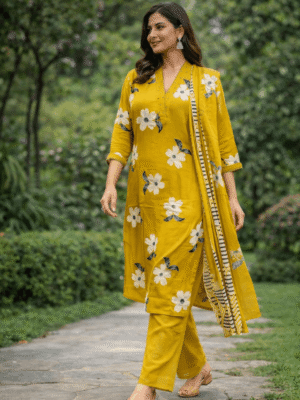 Sunflower Bloom Cotton Kurta Set
