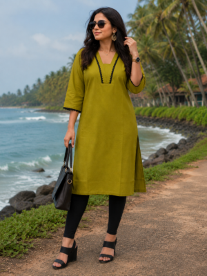 Olive Green Cotton Kurta Top